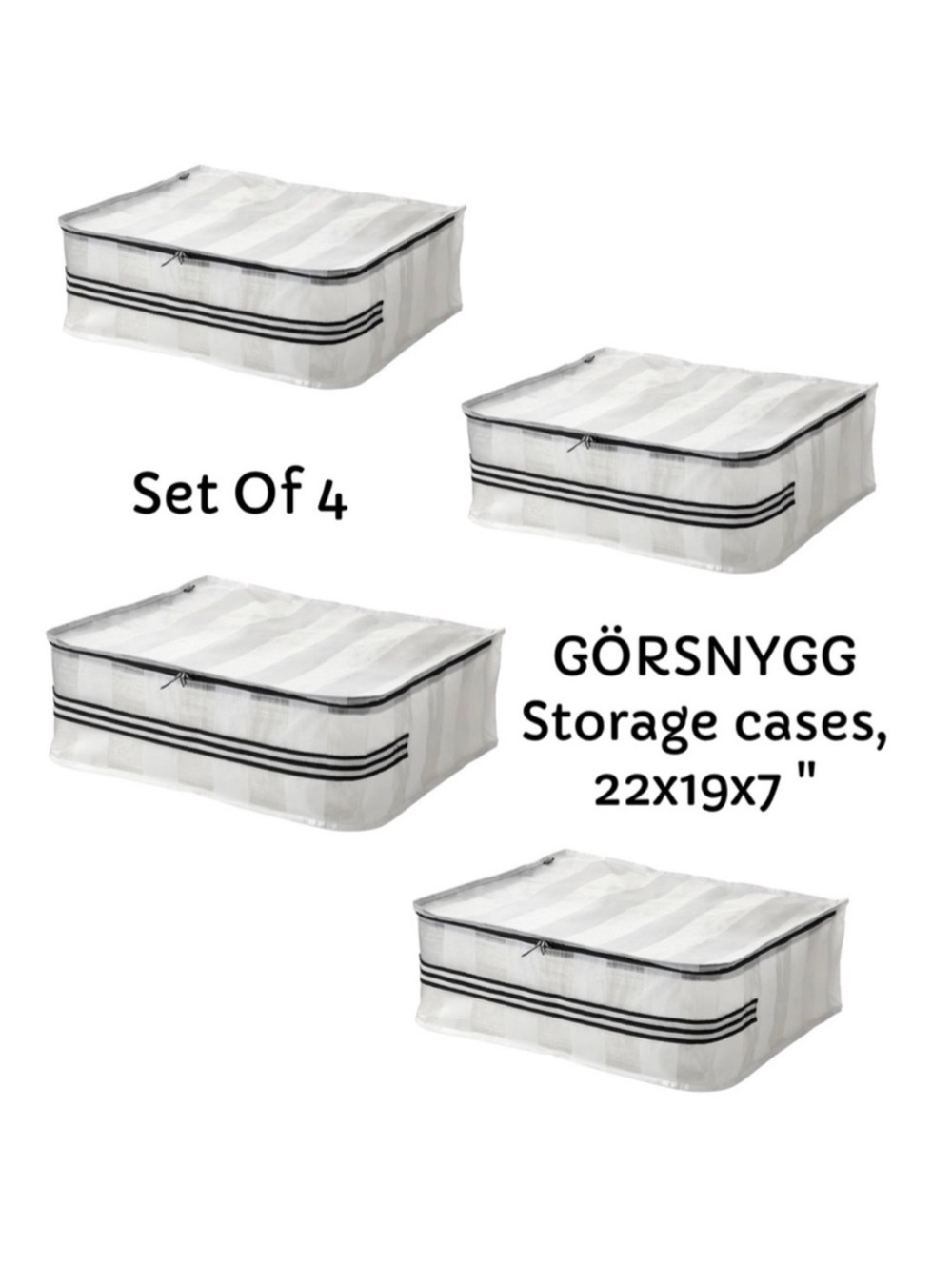 GÖRSNYGG Storage Cases Set of 4 - White with Black Stripes
